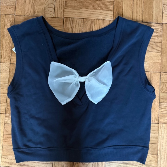 Maeve Sweaters - Navy Sleeveless Crop Top with White Bow